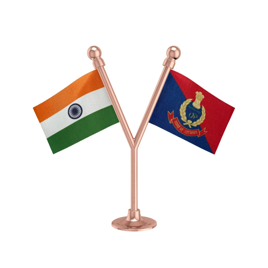 India & Orissa Police Car Dashboard Flag of 2in x 3in With A Plastic Base