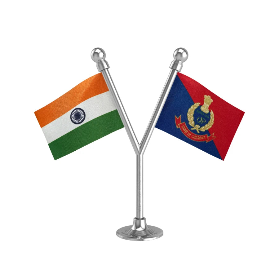 India & Orissa Police Car Dashboard Flag of 2in x 3in With A Plastic Base