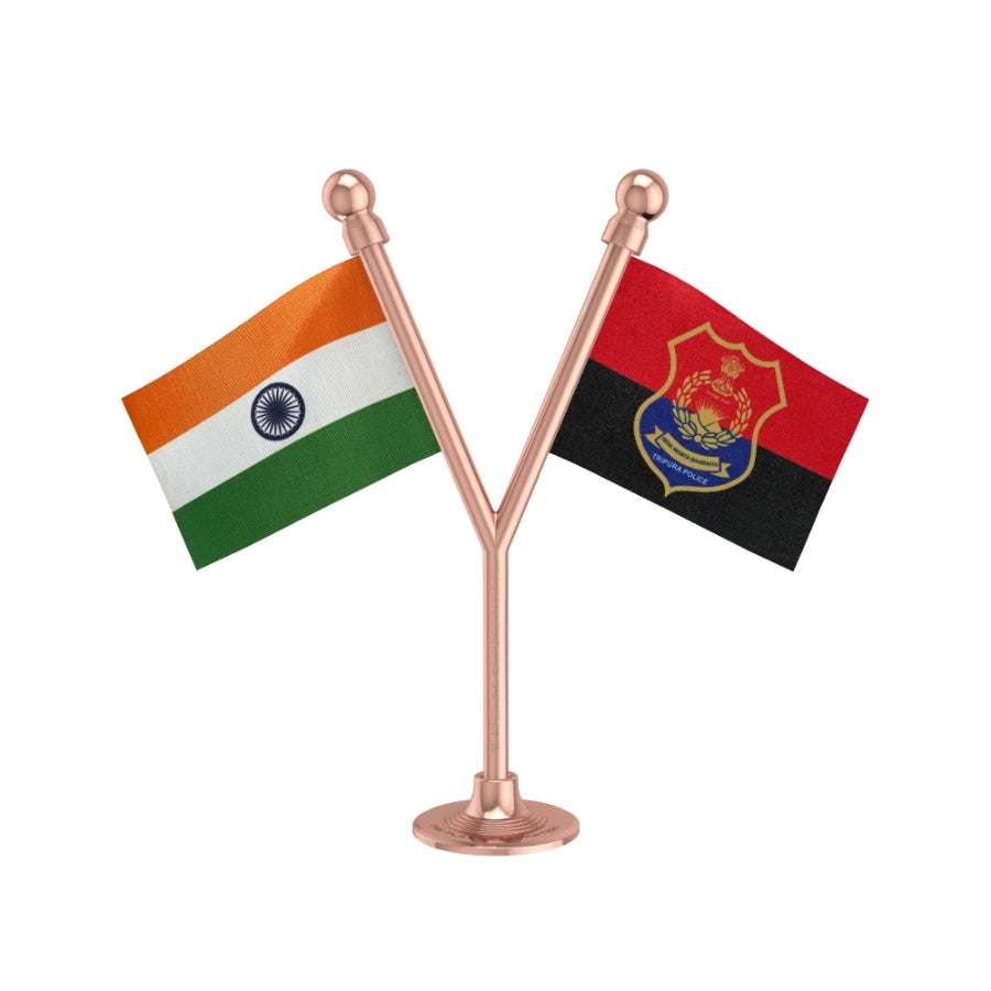 India & Tripura Police Car Dashboard Flag of 2in x 3in With A Plastic Base