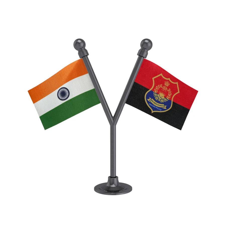 India & Tripura Police Car Dashboard Flag of 2in x 3in With A Plastic Base