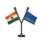 India & Aruba Dual Car Dashboard Flag of 2in x 3in With A Plastic Base