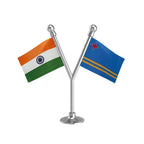India & Aruba Dual Car Dashboard Flag of 2in x 3in With A Plastic Base