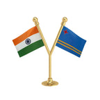India & Aruba Dual Car Dashboard Flag of 2in x 3in With A Plastic Base