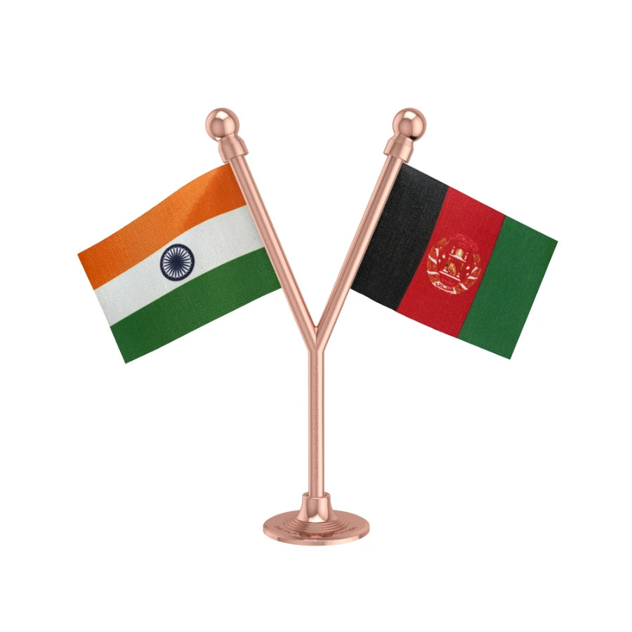 India & Afghanistan Dual Car Dashboard Flag of 2in x 3in With A Plastic Base