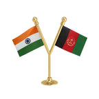 India & Afghanistan Dual Car Dashboard Flag of 2in x 3in With A Plastic Base