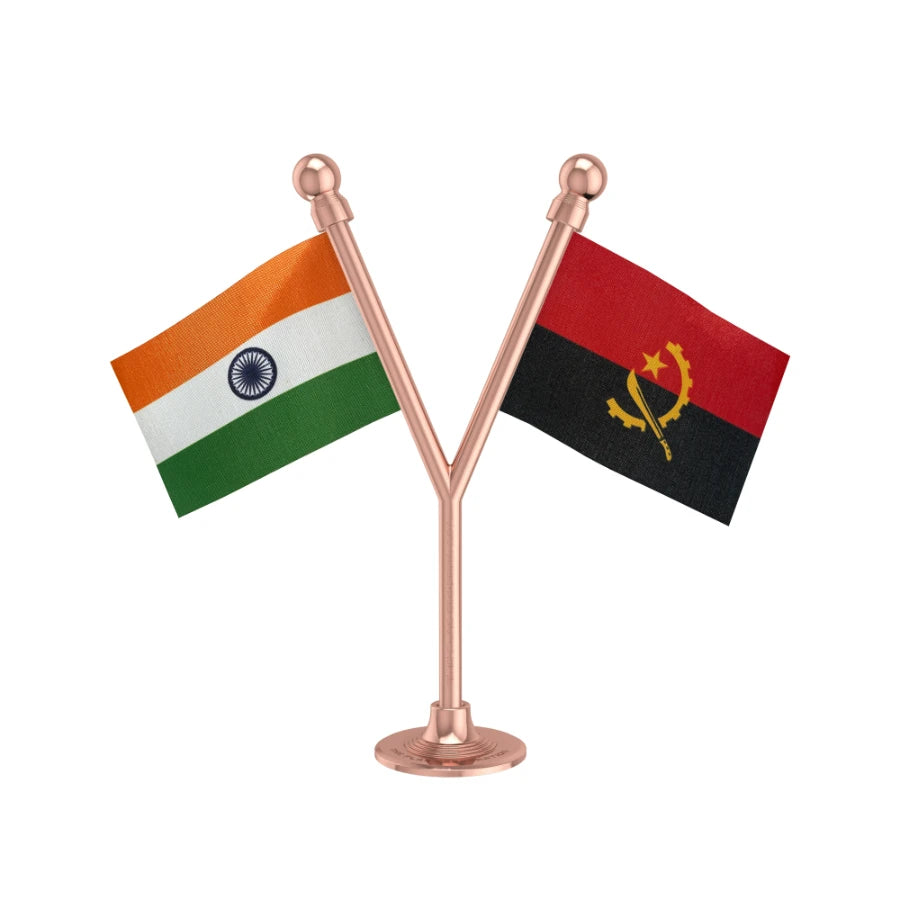 India & Angola Dual Car Dashboard Flag of 2in x 3in With A Plastic Base