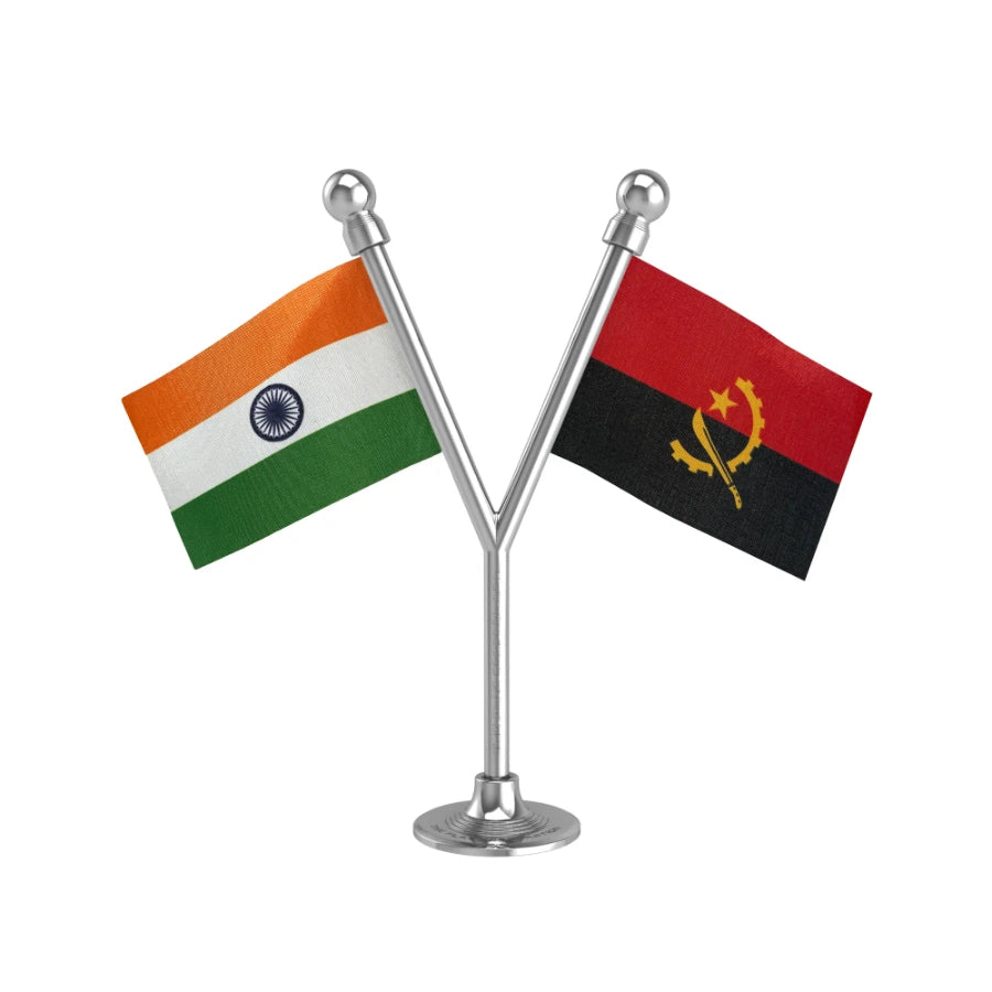 India & Angola Dual Car Dashboard Flag of 2in x 3in With A Plastic Base