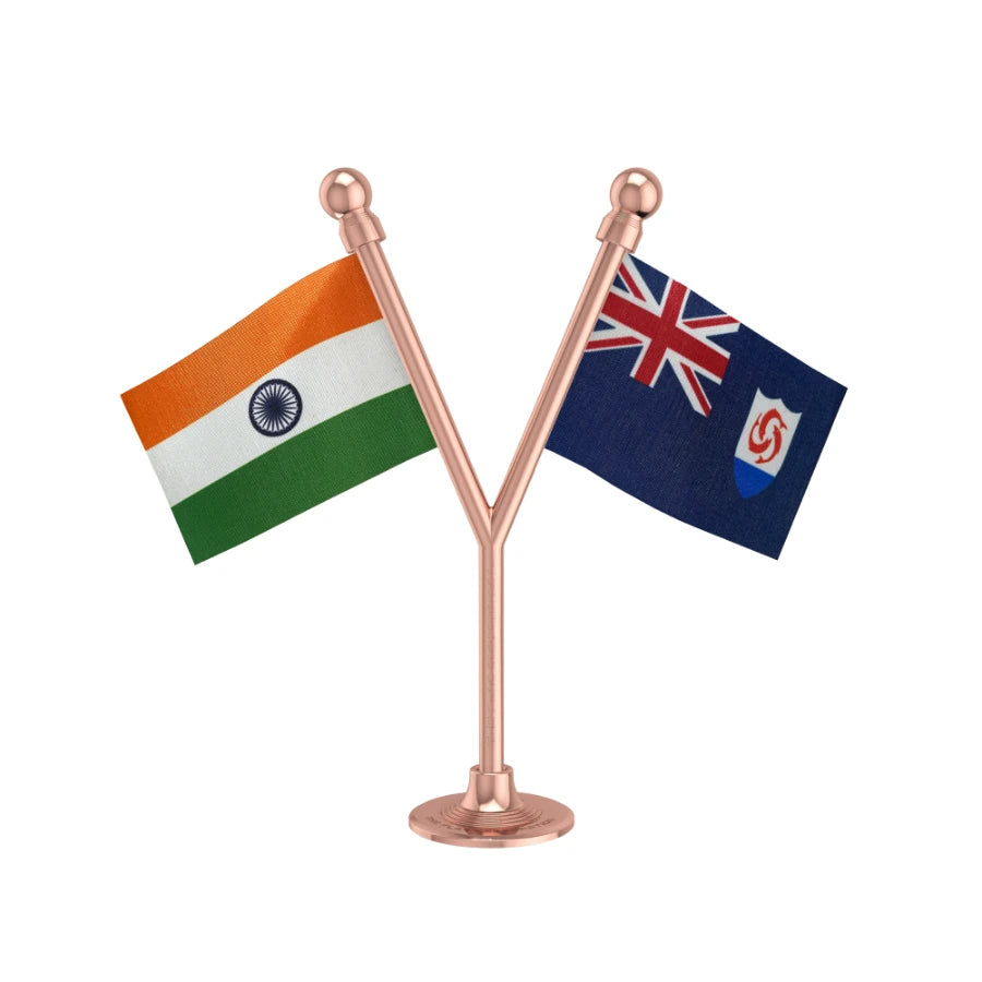 India & Anguilla Dual Car Dashboard Flag of 2in x 3in With A Plastic Base