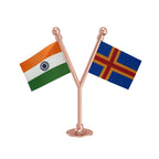India &  Aland Islands Dual Car Dashboard Flag of 2in x 3in With A Plastic Base
