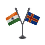 India &  Aland Islands Dual Car Dashboard Flag of 2in x 3in With A Plastic Base