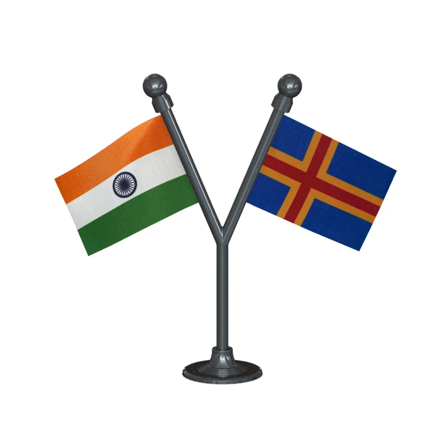 India &  Aland Islands Dual Car Dashboard Flag of 2in x 3in With A Plastic Base
