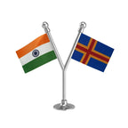 India &  Aland Islands Dual Car Dashboard Flag of 2in x 3in With A Plastic Base