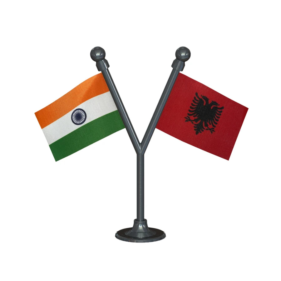 India & Albania Dual Car Dashboard Flag of 2in x 3in With A Plastic Base