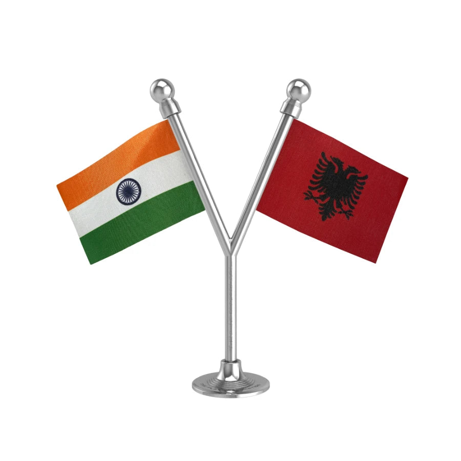 India & Albania Dual Car Dashboard Flag of 2in x 3in With A Plastic Base