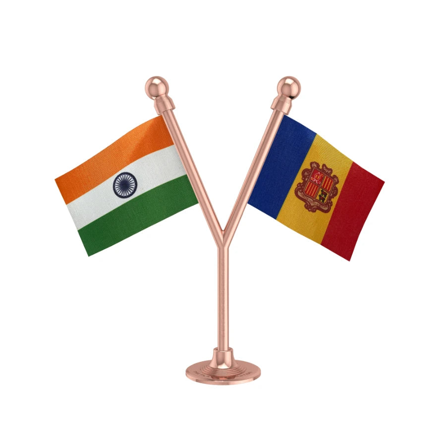 India & Andorra Dual Car Dashboard Flag of 2in x 3in With A Plastic Base