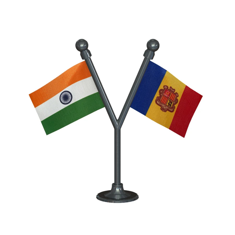 India & Andorra Dual Car Dashboard Flag of 2in x 3in With A Plastic Base