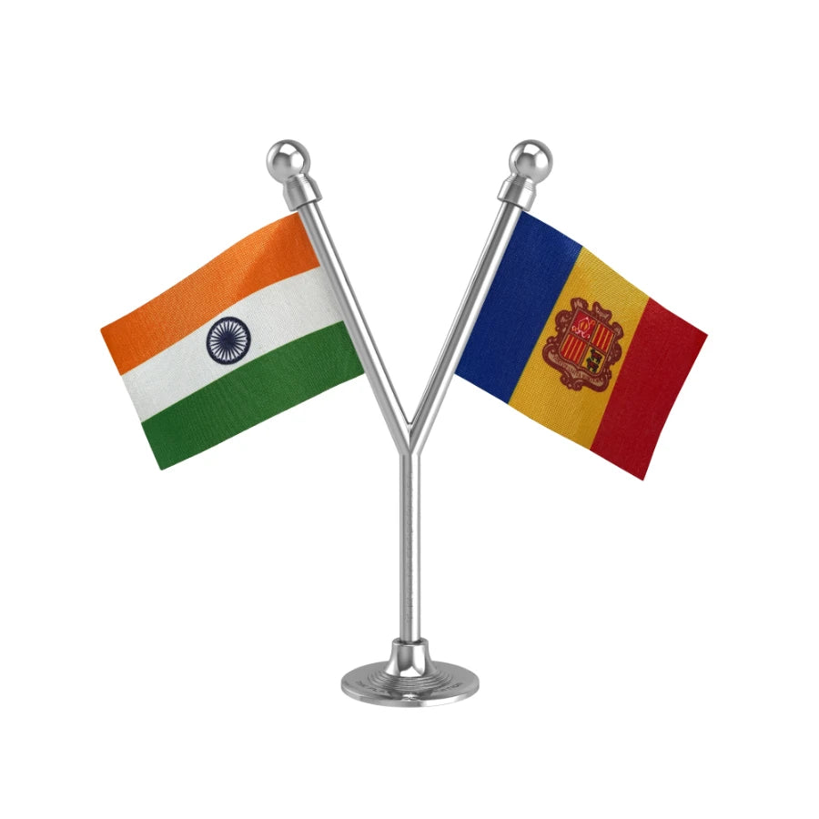 India & Andorra Dual Car Dashboard Flag of 2in x 3in With A Plastic Base