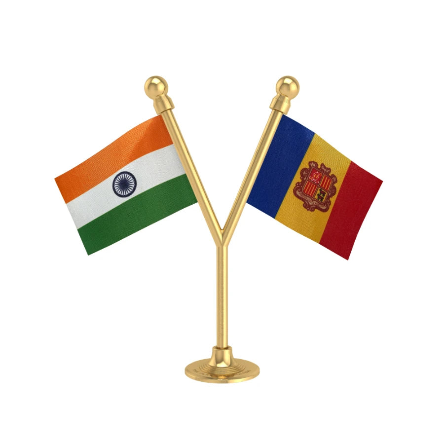 India & Andorra Dual Car Dashboard Flag of 2in x 3in With A Plastic Base