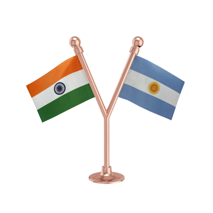 India & Argentina Dual Car Dashboard Flag of 2in x 3in With A Plastic Base