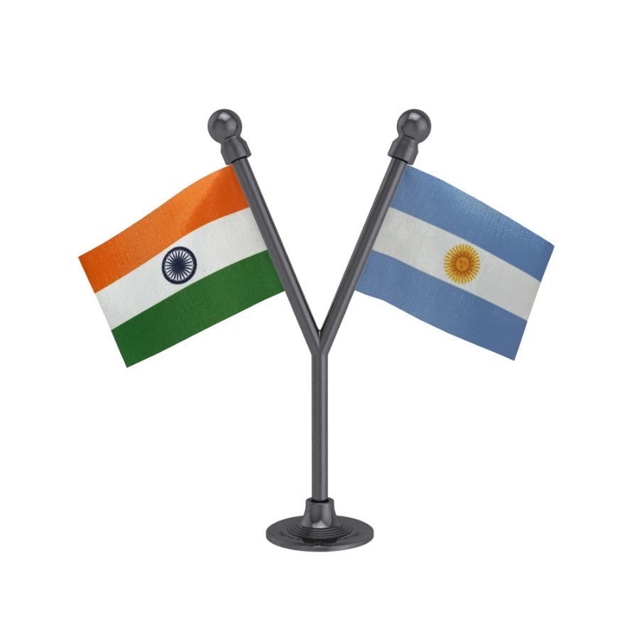 India & Argentina Dual Car Dashboard Flag of 2in x 3in With A Plastic Base