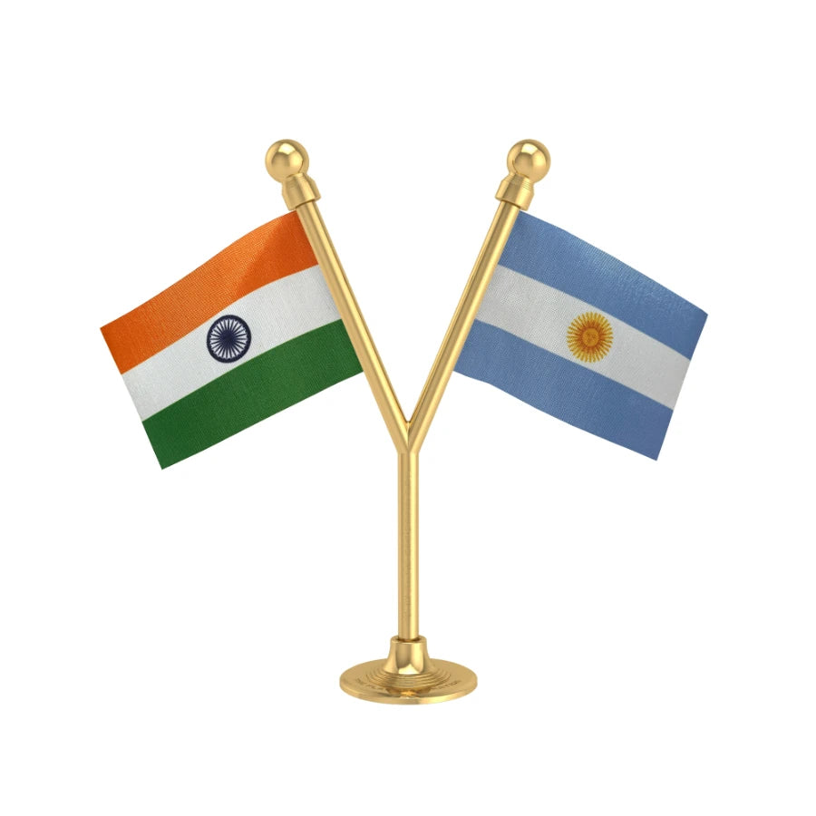 India & Argentina Dual Car Dashboard Flag of 2in x 3in With A Plastic Base