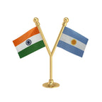 India & Argentina Dual Car Dashboard Flag of 2in x 3in With A Plastic Base