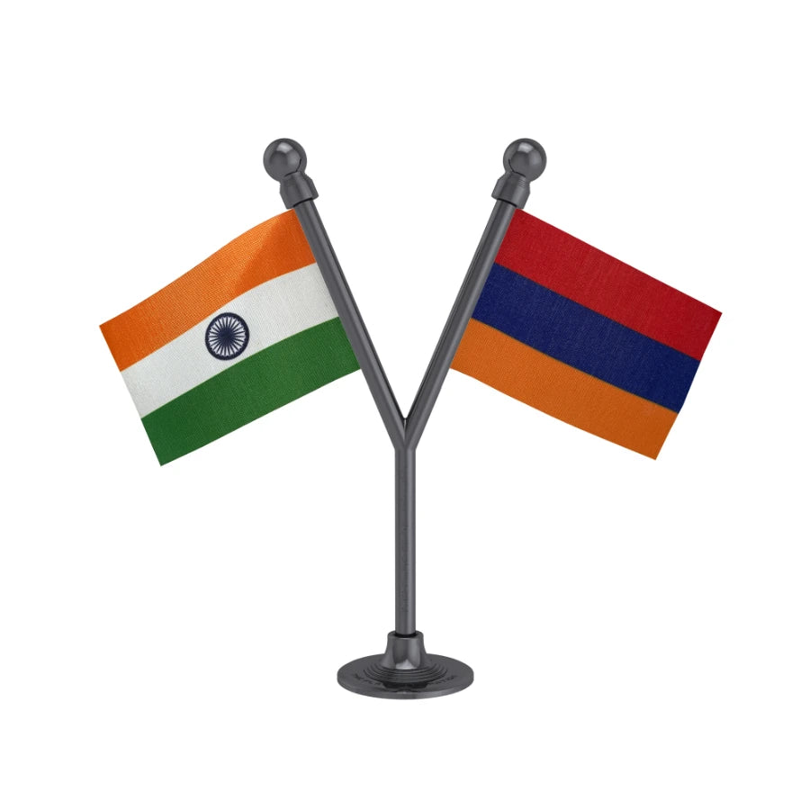 India & Armenia Dual Car Dashboard Flag of 2in x 3in With A Plastic Base