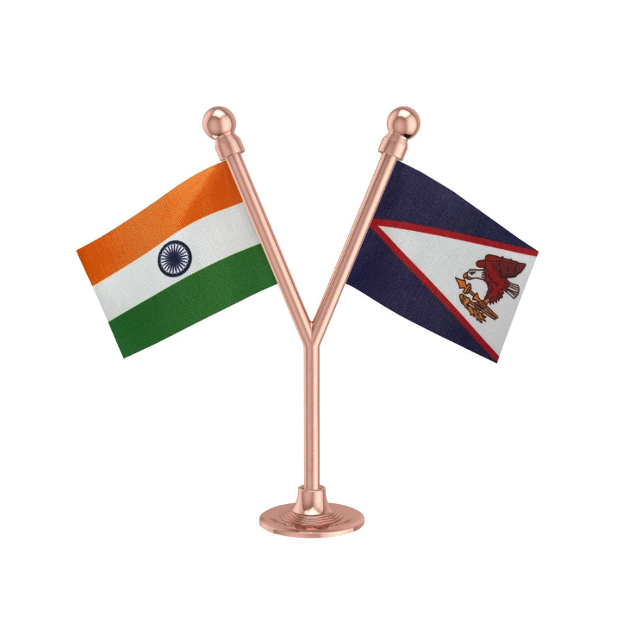 India & American Samoa Dual Car Dashboard Flag of 2in x 3in With A Plastic Base