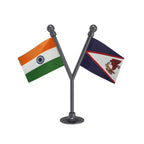 India & American Samoa Dual Car Dashboard Flag of 2in x 3in With A Plastic Base