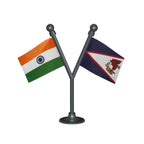 India & American Samoa Dual Car Dashboard Flag of 2in x 3in With A Plastic Base