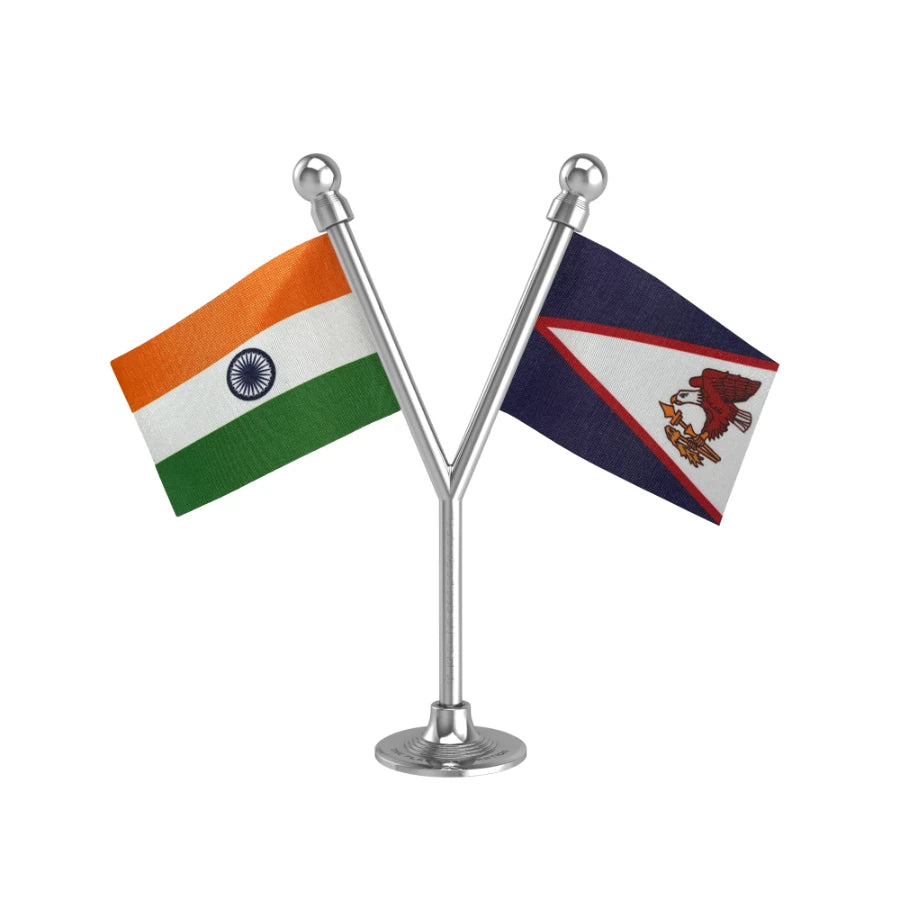India & American Samoa Dual Car Dashboard Flag of 2in x 3in With A Plastic Base