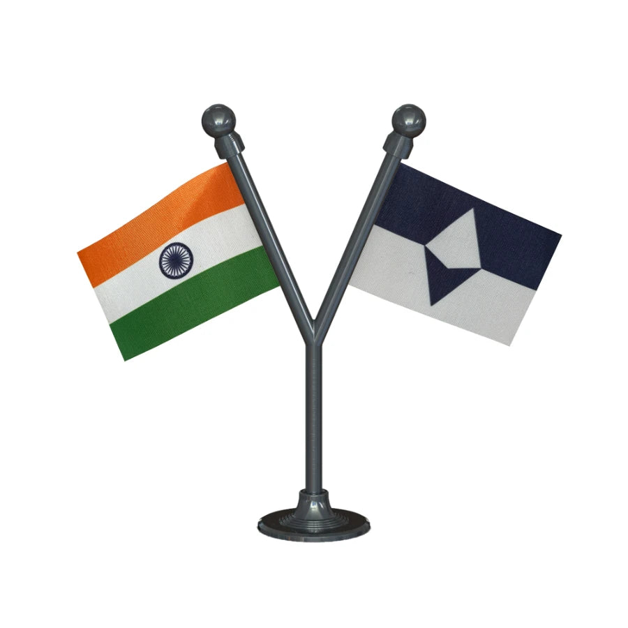 India & Antarctica Dual Car Dashboard Flag of 2in x 3in With A Plastic Base