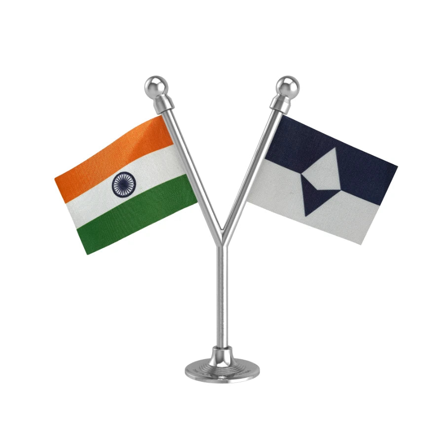 India & Antarctica Dual Car Dashboard Flag of 2in x 3in With A Plastic Base