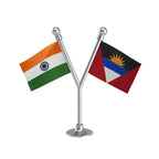 India & Antigua & Barbuda Dual Car Dashboard Flag of 2in x 3in With A Plastic Base
