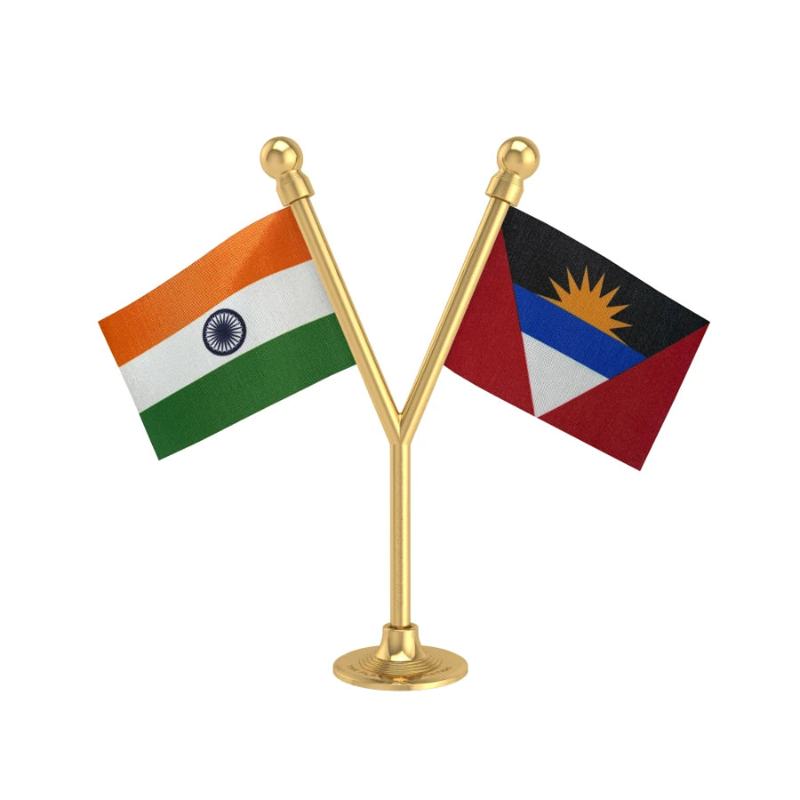India & Antigua & Barbuda Dual Car Dashboard Flag of 2in x 3in With A Plastic Base