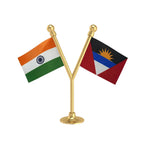 India & Antigua & Barbuda Dual Car Dashboard Flag of 2in x 3in With A Plastic Base