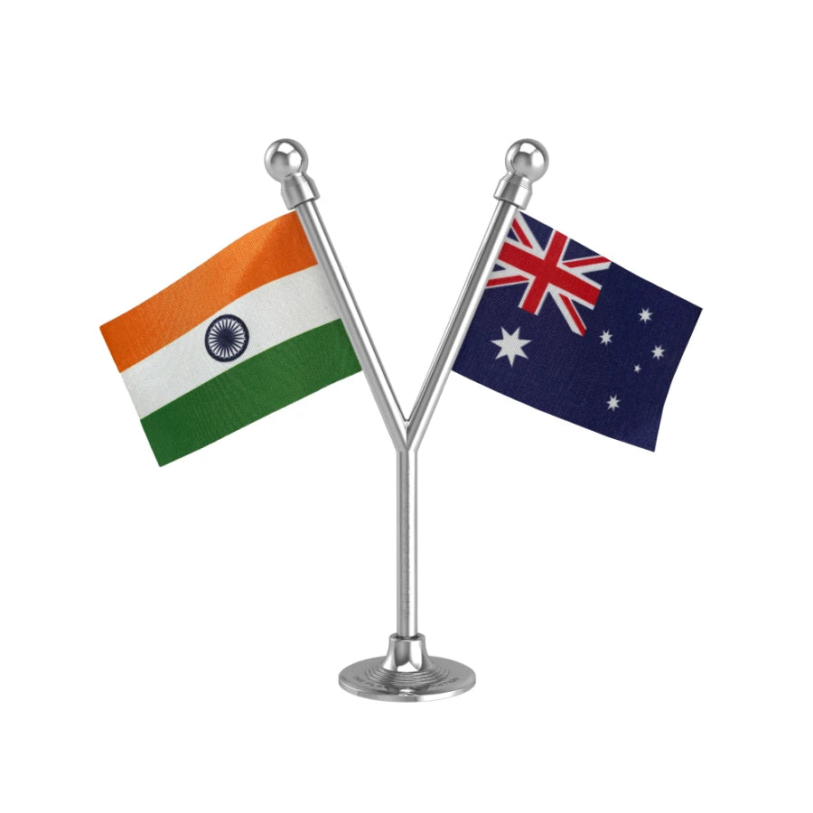 India & Australia Dual Car Dashboard Flag of 2in x 3in With A Plastic Base