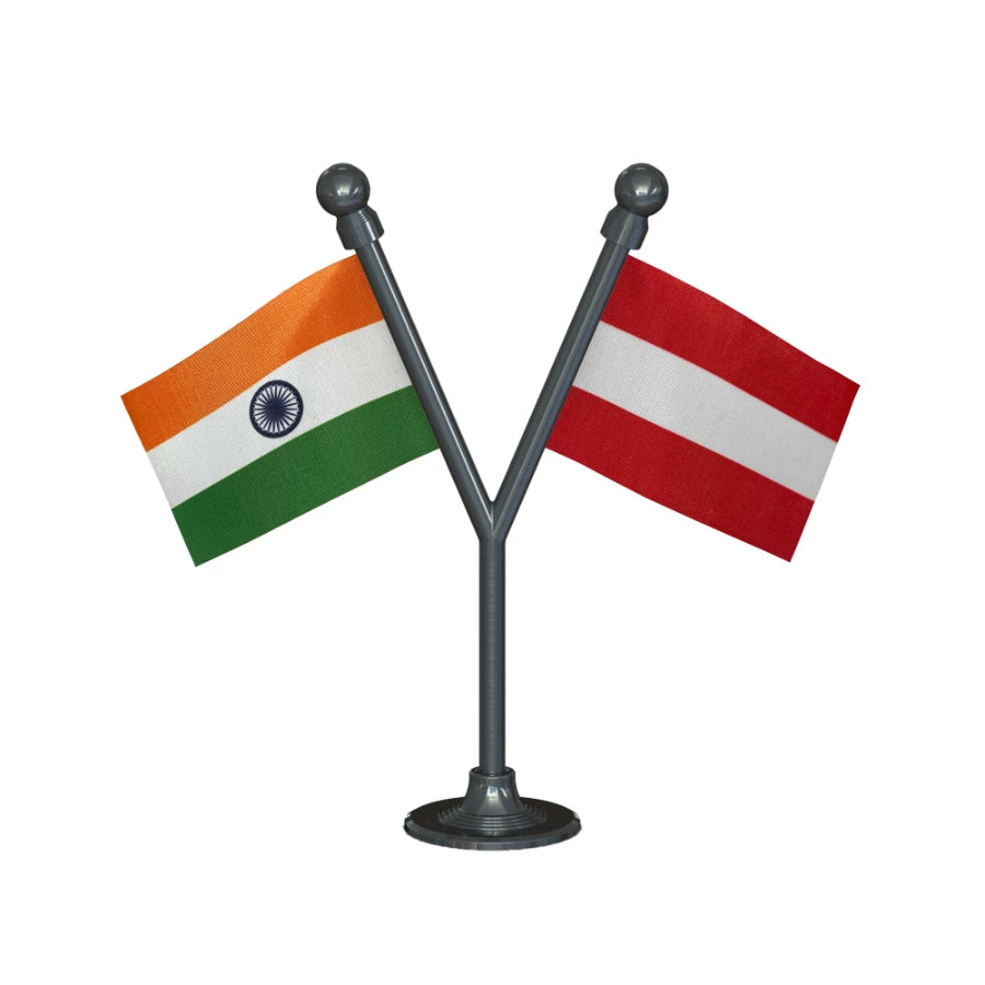 India & Austria Dual Car Dashboard Flag of 2in x 3in With A Plastic Base
