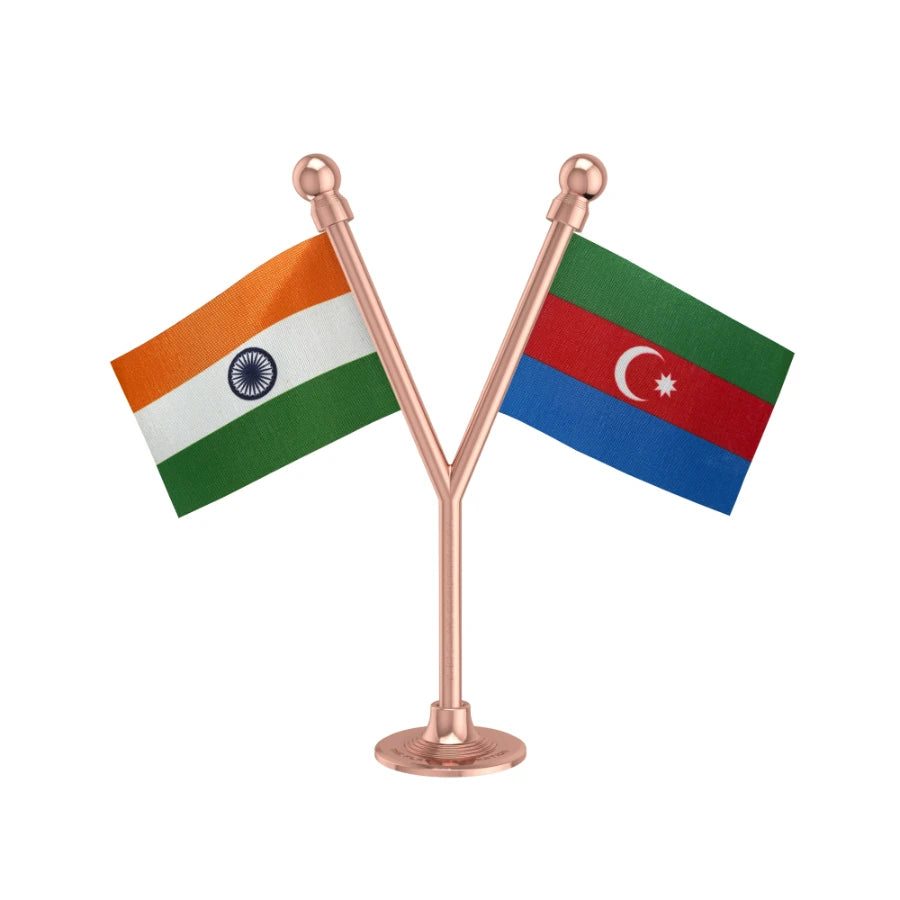 India & Azerbaijan Dual Car Dashboard Flag of 2in x 3in With A Plastic Base