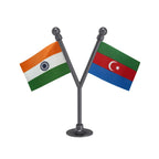 India & Azerbaijan Dual Car Dashboard Flag of 2in x 3in With A Plastic Base