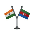 India & Azerbaijan Dual Car Dashboard Flag of 2in x 3in With A Plastic Base