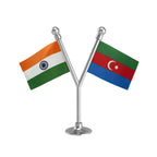 India & Azerbaijan Dual Car Dashboard Flag of 2in x 3in With A Plastic Base