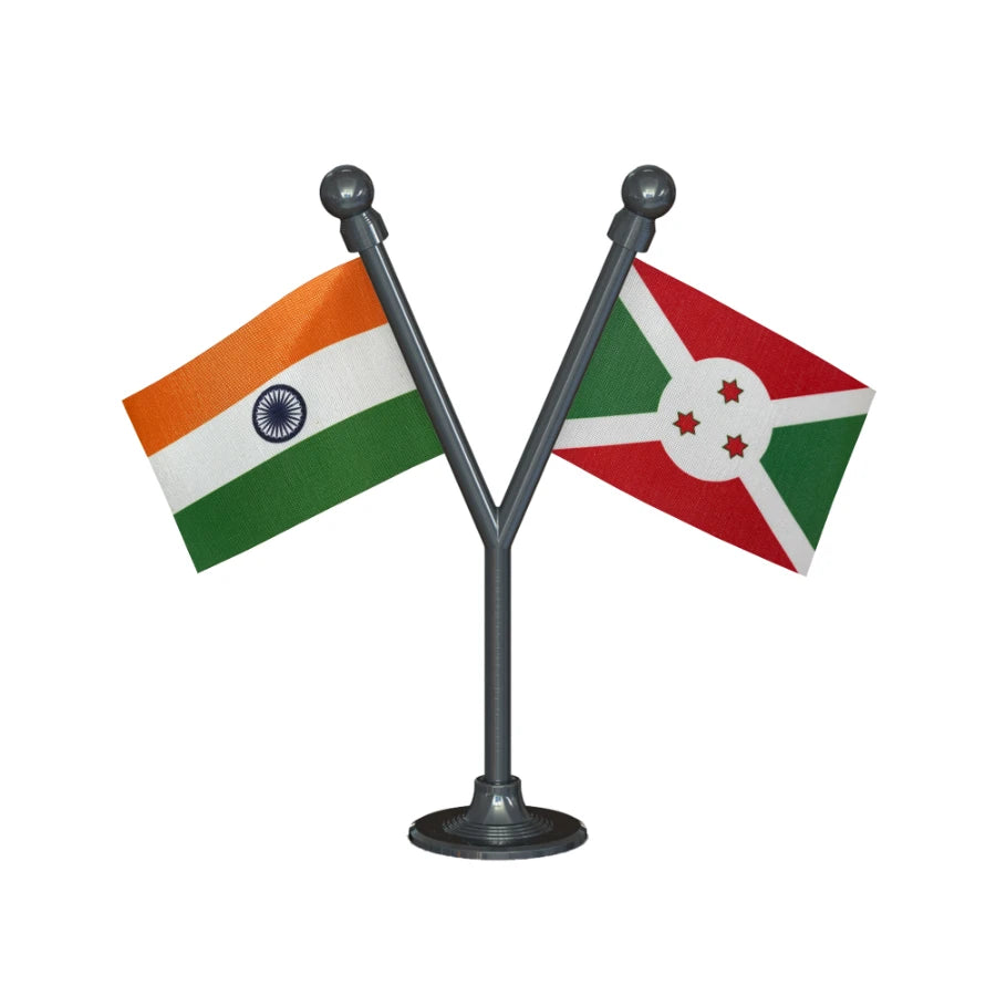 India & Burundi Dual Car Dashboard Flag of 2in x 3in With A Plastic Base