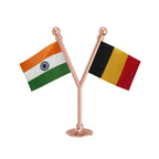India & Belgium Dual Car Dashboard Flag of 2in x 3in With A Plastic Base
