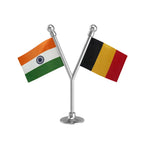 India & Belgium Dual Car Dashboard Flag of 2in x 3in With A Plastic Base