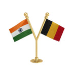 India & Belgium Dual Car Dashboard Flag of 2in x 3in With A Plastic Base