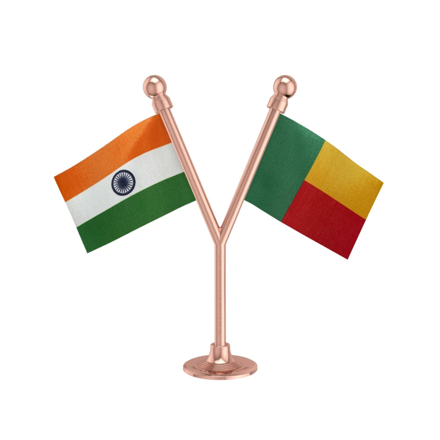 India & Benin Dual Car Dashboard Flag of 2in x 3in With A Plastic Base