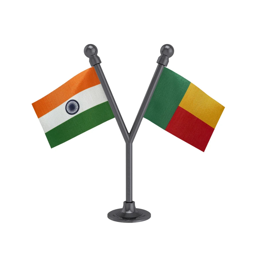 India & Benin Dual Car Dashboard Flag of 2in x 3in With A Plastic Base