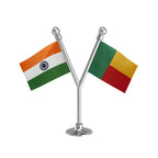 India & Benin Dual Car Dashboard Flag of 2in x 3in With A Plastic Base