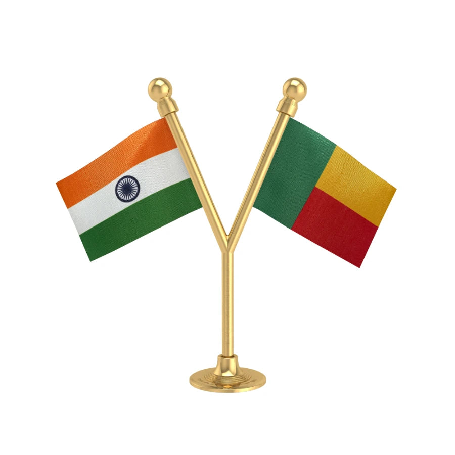 India & Benin Dual Car Dashboard Flag of 2in x 3in With A Plastic Base